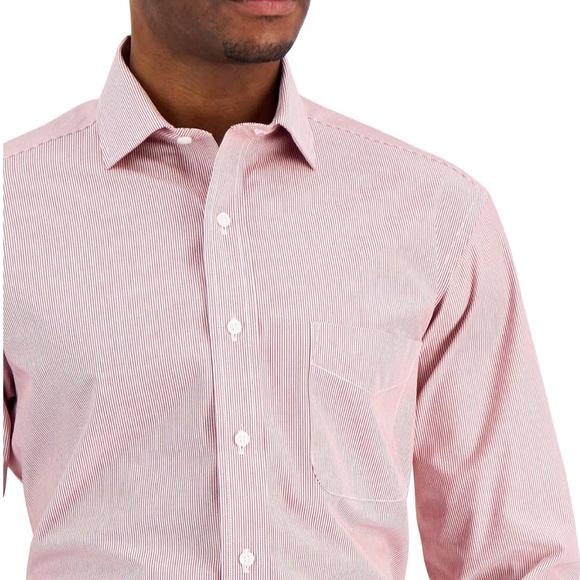 Club Room Men’s Regular Fit Burgundy/White Stripped Dress Shirt, 15 1/2- 34/35 - Picture 3 of 6